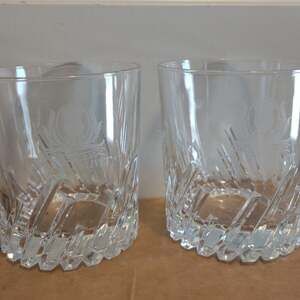 Glenlivet white label etched cut bottom on the rocks whiskey glasses set of 2